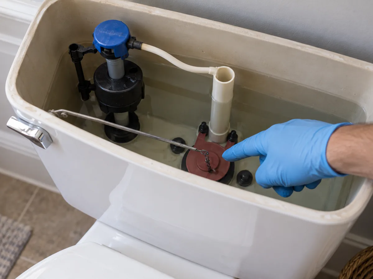 Basic inspection of a toilet tank chain and valve components